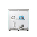 Vitrine à 2 portes en verre trempé, blanc/noir, avec 2 étagères réglables – Simple