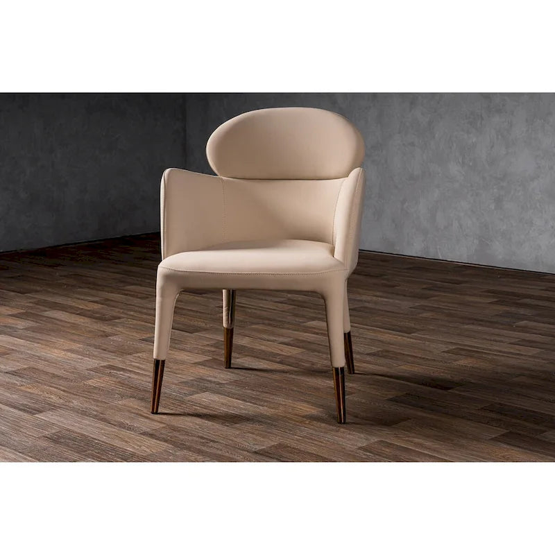 Chaise de salle à manger en similicuir végane avec accoudoirs – Beige / Or rose, unitaire