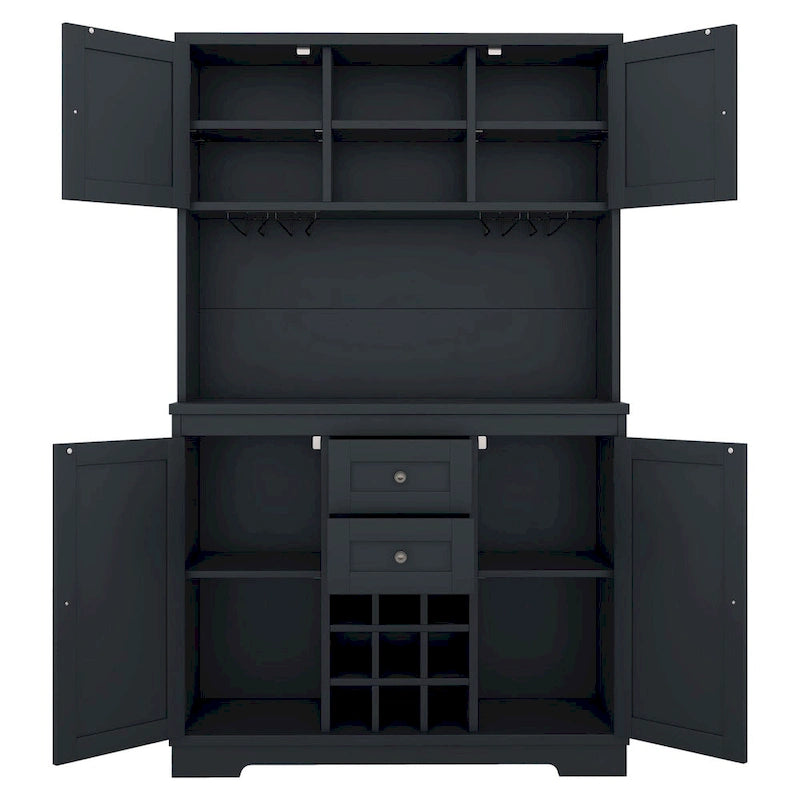 Meuble bar autoportant chêne marron foncé/blanc cassé avec casier à vin, tiroirs et porte-verres - Simple