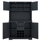 Meuble bar autoportant chêne marron foncé/blanc cassé avec casier à vin, tiroirs et porte-verres - Simple