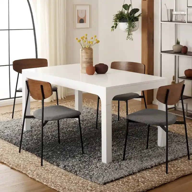 Table de salle à manger rectangulaire en bois d'acajou noir / blanc / naturel – Jusqu'à 8 personnes