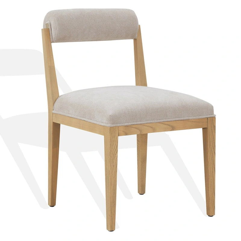 Chaise de salle à manger en lin à dossier roulé – Taupe / Naturel, pièce unique