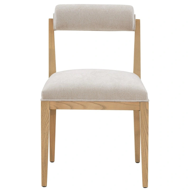 Chaise de salle à manger en lin à dossier roulé – Taupe / Naturel, pièce unique