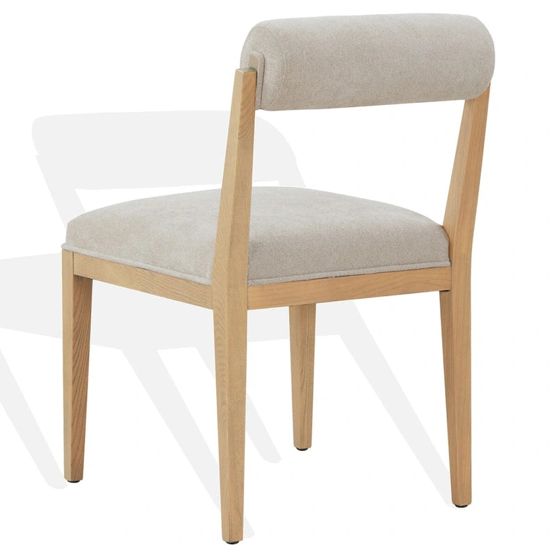Chaise de salle à manger en lin à dossier roulé – Taupe / Naturel, pièce unique